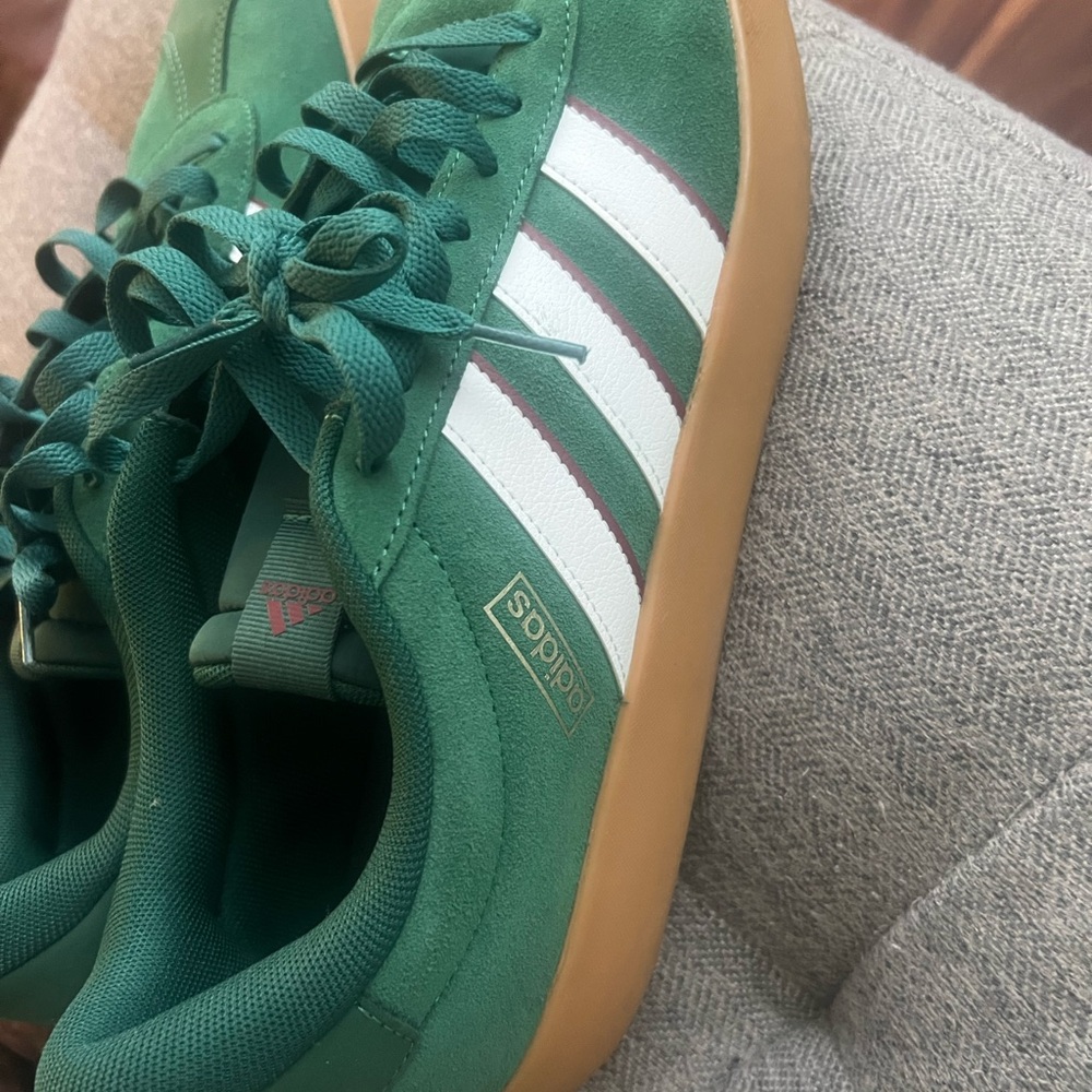 adidas Green Suede Low-Top Sneakers with White Stripes - Picture 3 of 6